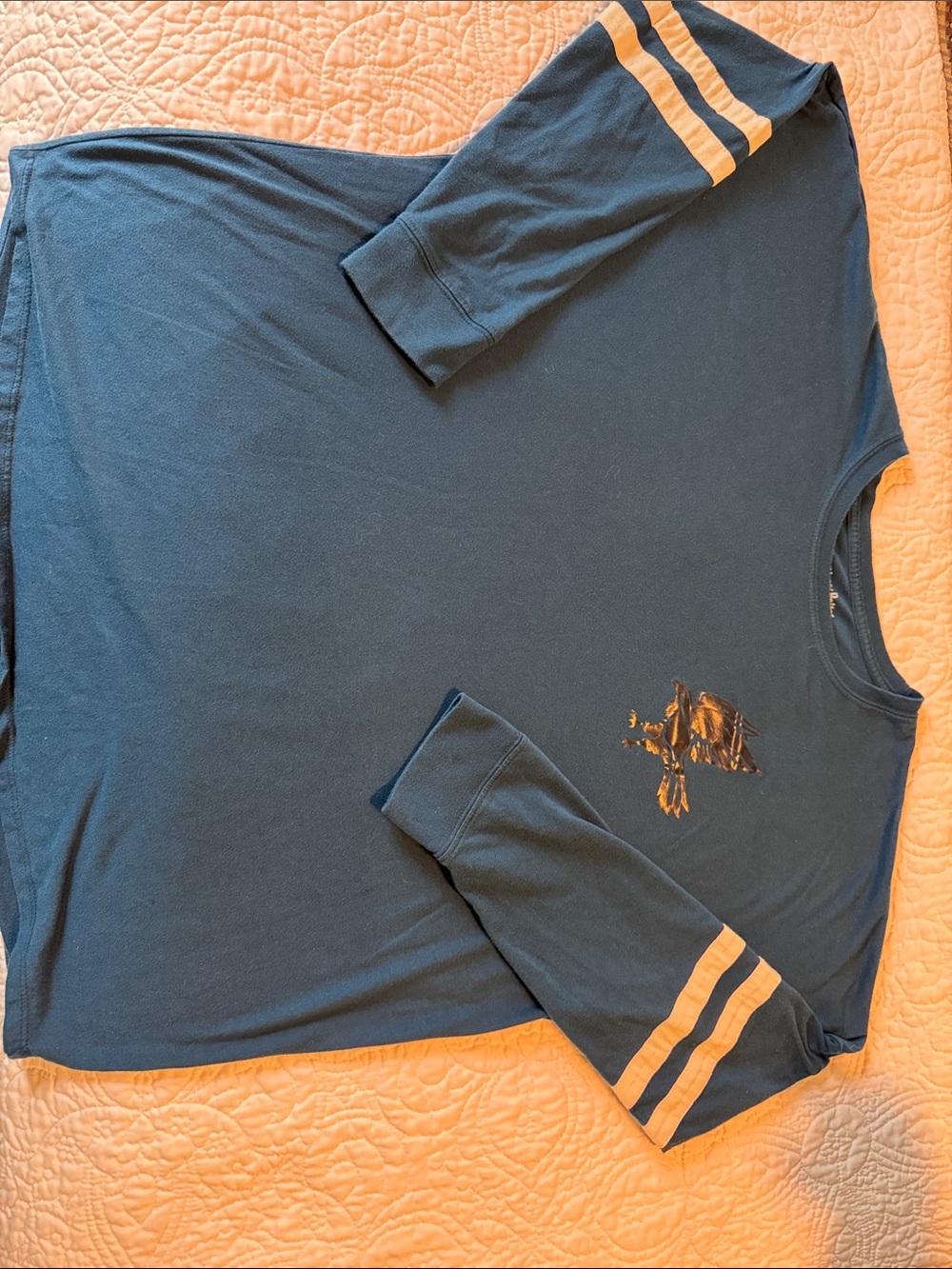 Men's Navy Long Sleeve Tee with Striped Sleeves